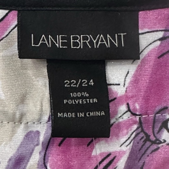 Lane Bryant Blouse Women 22/24 Pink Beige Black Floral Top Tie Back Short Sleeve - Picture 7 of 8